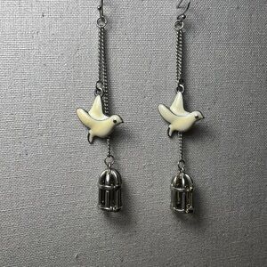 Vintage White Dove Birdcage Earrings